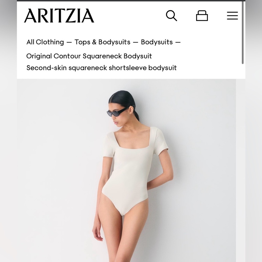 NWT, Aritzia Contour Short Sleeve Squareneck Bodysuit, Matte Pearl, Medium